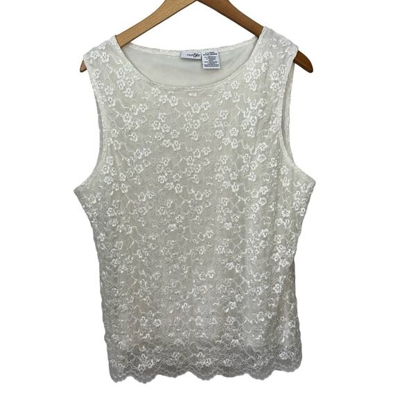 East‎ 5th Sleeveless Top Ivory Lace Overlay Stretch XL Victorian Fairy Coquette - Picture 1 of 6